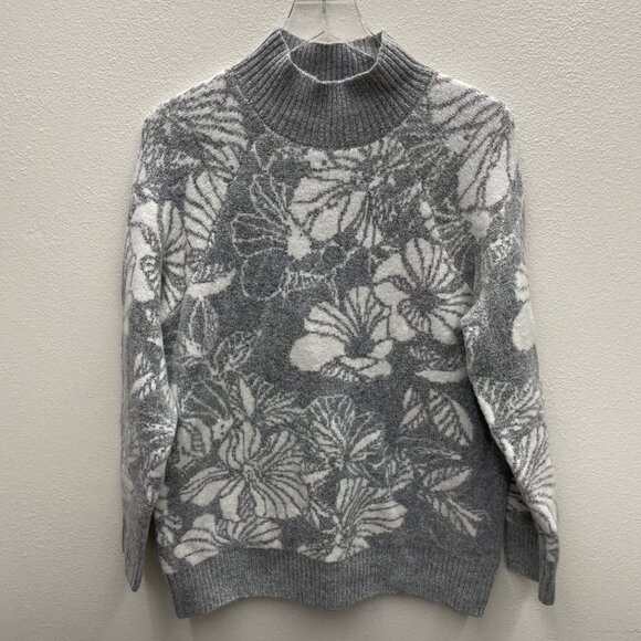 Liz Claiborne Mock Neck Long Sleeve Floral Sweater Size Large - Picture 1 of 9